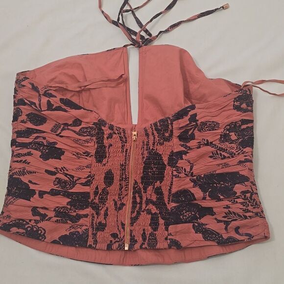 Anthropologie Halter Women's Coral and Black Patterned Top 16 - Picture 2 of 7